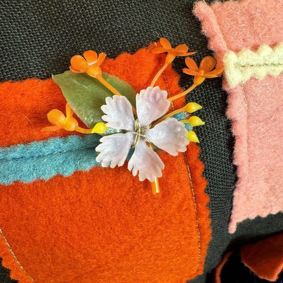 Vintage Handmade Felt Patchwork Sewing Pocket Wall Organizer Tatting Floral - Picture 2 of 12